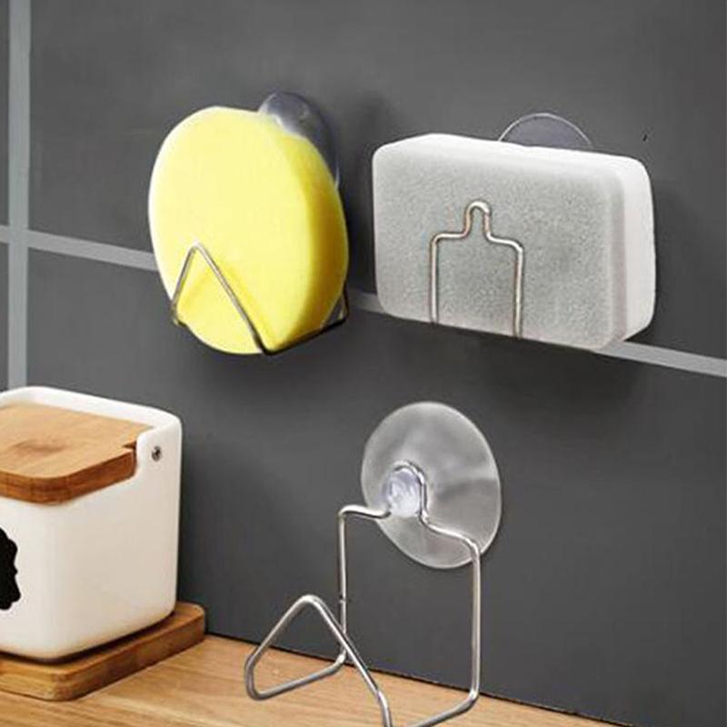 Stainless Steel Suction Cup Drain Rack Sponge Holder Brush Soap Dishwashing Liquid Drainer Kitchen Sundries Organizers