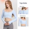 Women's Ribbed Halter Neck Yoga Top with Long Sleeves and Pads - High Elastic Cropped Fitness Top for Autumn/Winter