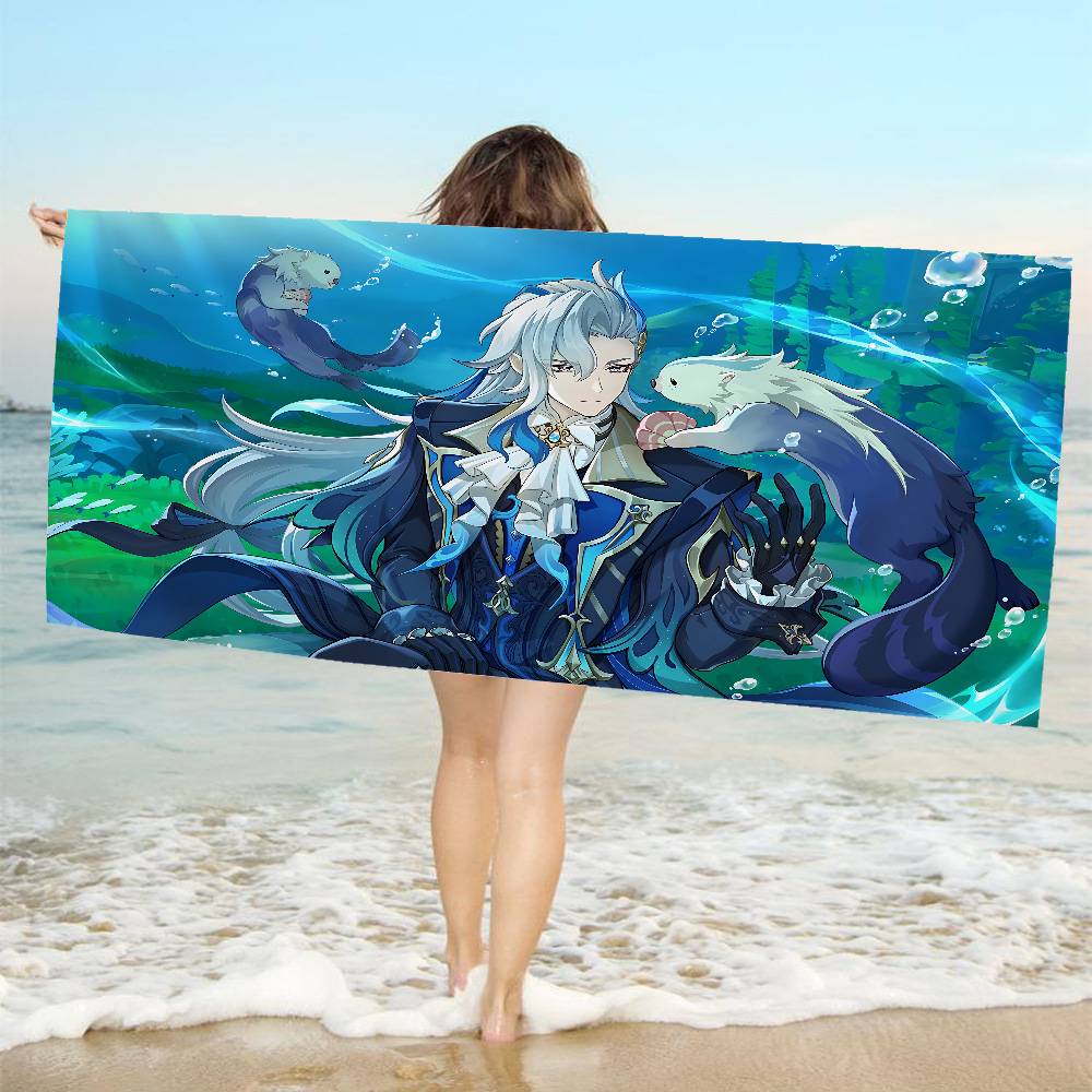 Genshin Impact Neuvillette Microfiber Printed Beach Towel Mountain Climbing Yoga Beach Swimming Running Absorbent Soft Towel