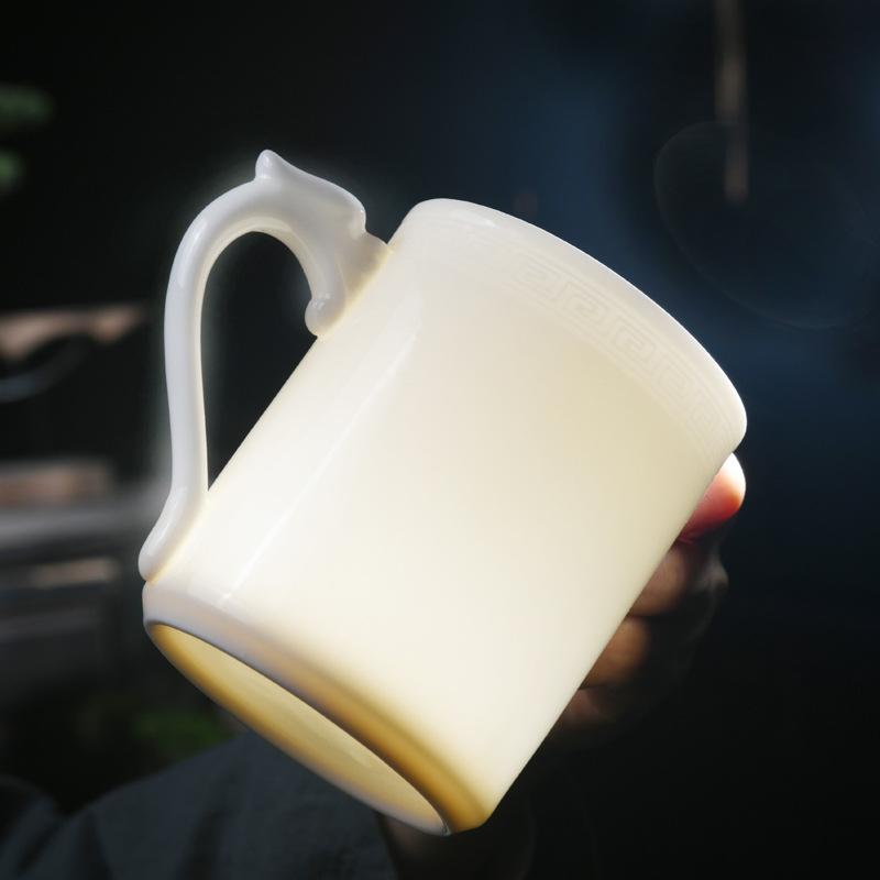 Tasse à thé en céramique Blanc Suet Jade Porcelaine blanche Tasse de réunion de bureau Cadeau d'entreprise Impression