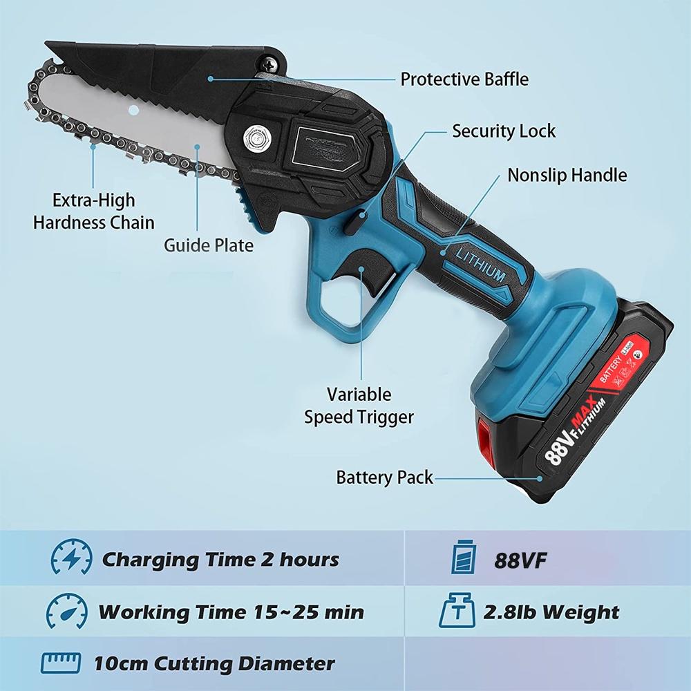 6 Inches Mini Electric Saw 88VF Chain Garden Tree Recording Saw Woodworking Tool Wood Cutter for 18V Battery 3000w