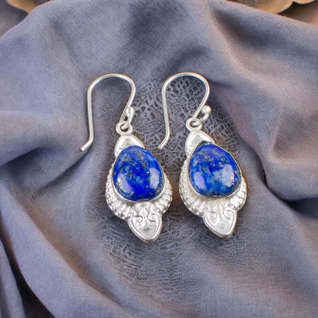 Natural Lapis Lazuli Gemstone 925 Stamped Silver Jewelry Handmade Earrings 1.80" EE-42-31