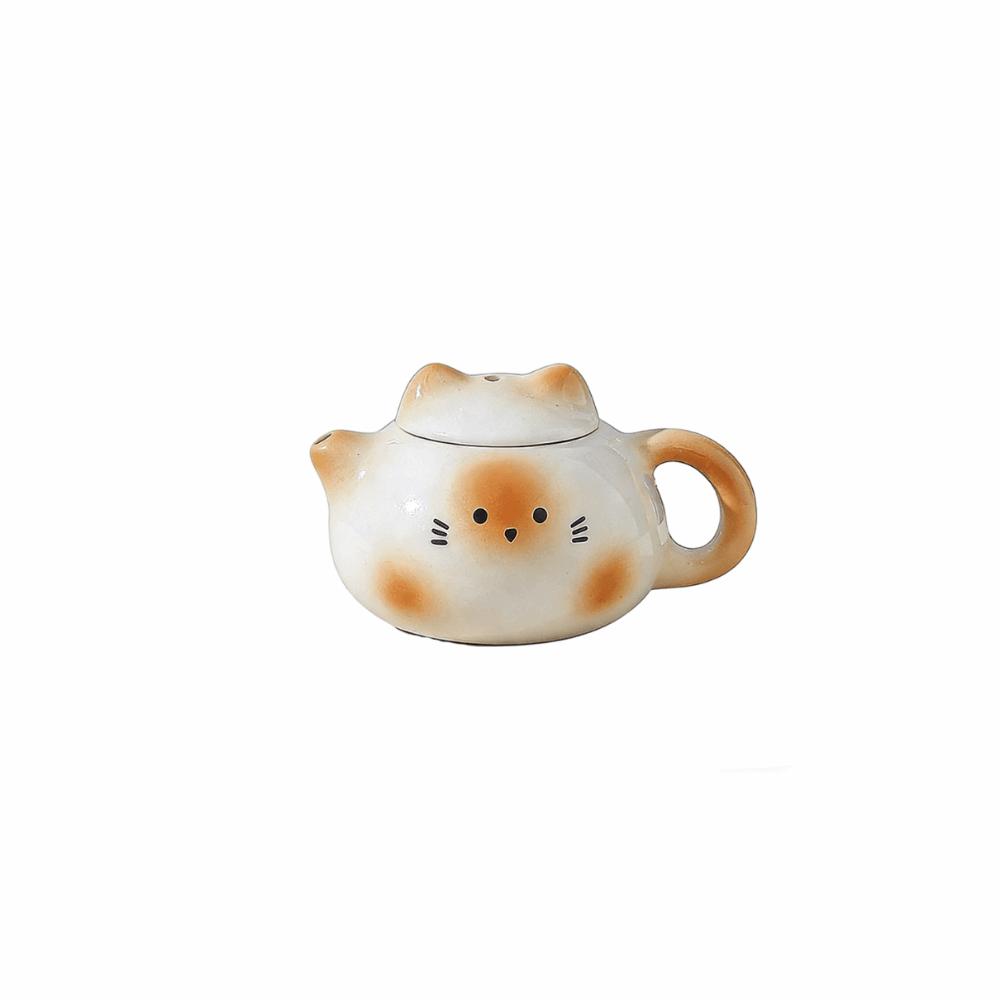 Exquisite Mini Ceramic Teapot Ornaments Chinese Style Ceramic Cat Ear Pot  Tea Ceremony Caramel White