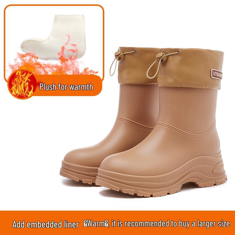 

Женские непромокаемые сапоги до середины икры с нескользящей подошвой - на толстой подошве, износостойкие, повседневные и модные 40