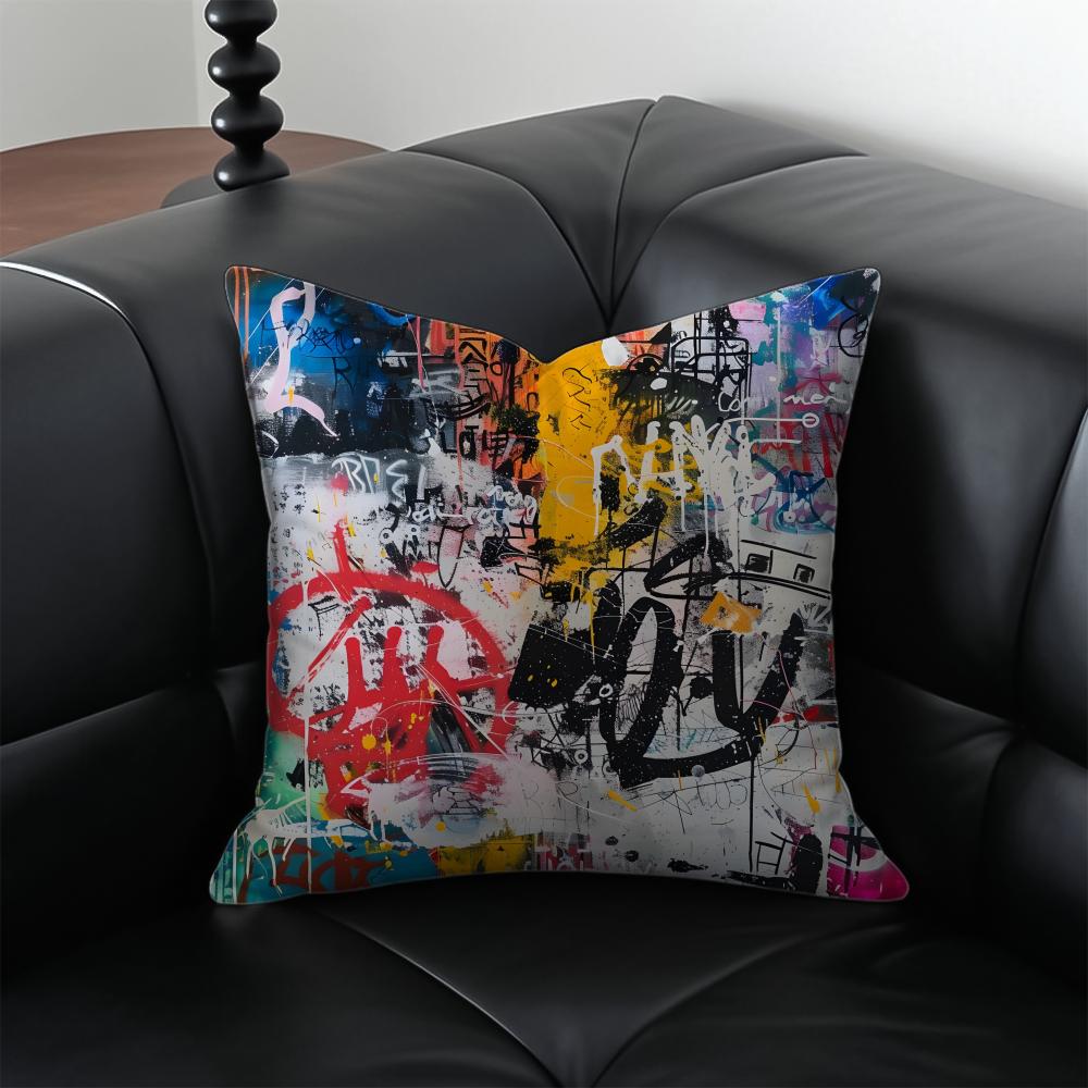 pop Street fashion graffiti art patterns Cushion Cover Pillow Case Antidustmite Invisible zipper silky plush cushion