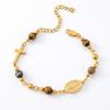 Stainless Steel Virgin Mary Cross Bracelet Natural Stone Beads Catholic Miraculous Medal Jewelry