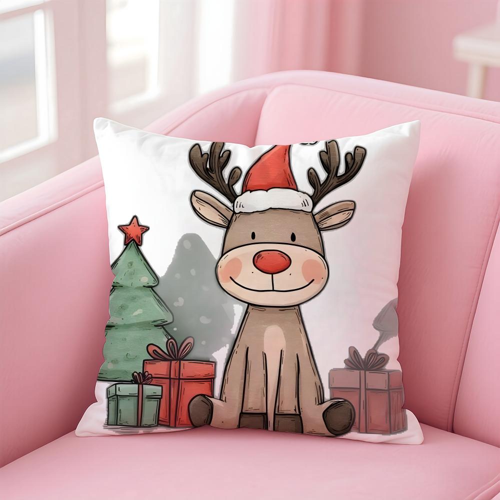 Christmas Reindeer Festive Moe Cushion Cover Pillowcase Short Plush Invisible zipper Room Sofa Cushion Cover 30X30cm