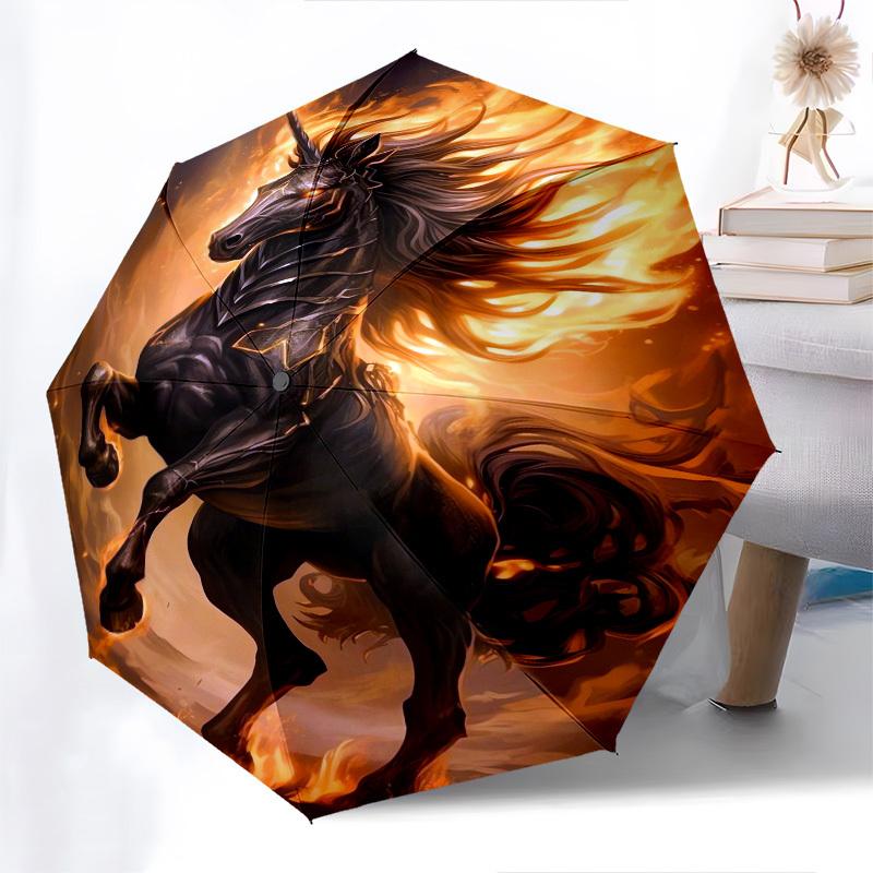 Mythical Beast, Fiery Horse- Automatic umbrella, Four Seasons Portable Folding Umbrella, Suitable for Men and Women, Travel, Daily Compact U