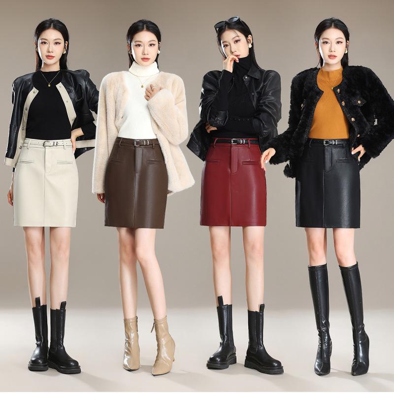 2025 Brand Korean Style A-Line Leather Skirt - Autumn/Winter Slimming, Comfortable, Hip-Hugging, Versatile, Fashionable.