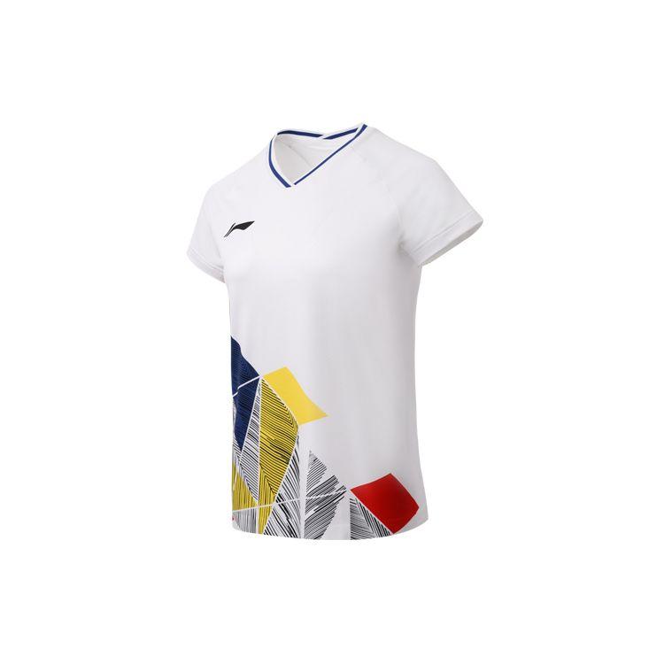 Li Ning Badminton Series Color Block Breathable Quick-Dry Competition Short Sleeve T-Shirt Women Tops Standard-White AAYR374-1