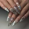 24Pcs Y2K Pink French Press On Nails 3D Metallic Silver Star Butterfly Almond False Nails Sweet Cool Wearable Manicure