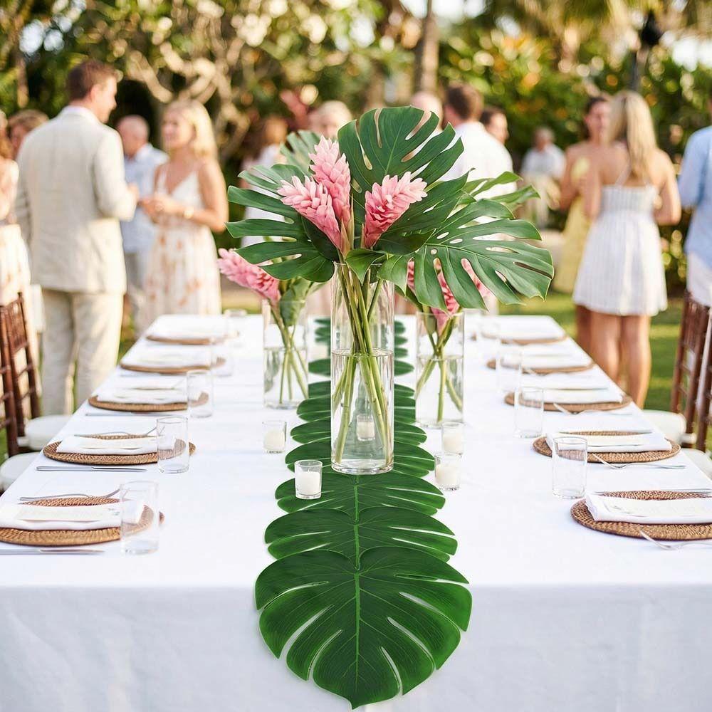 12PCS Green Monstera Leaf Table Place Mats Heat Insulation Placemat Table Flag  Table Decor