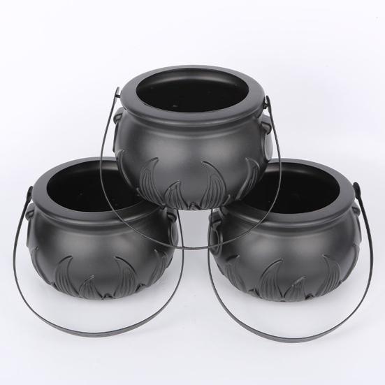 Halloween Candy Bucket Black Cauldron Holder Prop Bowl Halloween Decorations Party Bucket Trick or Treat Home Festive Decor