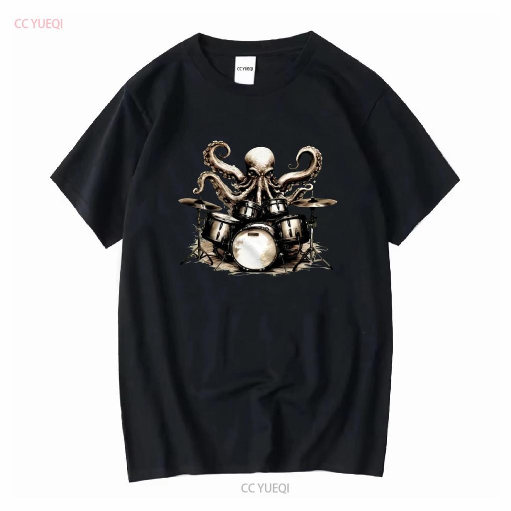 Drum Set Music Octopus Drummer T Shirt Funny Sea Life Animal Humor long or short sleeves vintage Washed fashion Casual