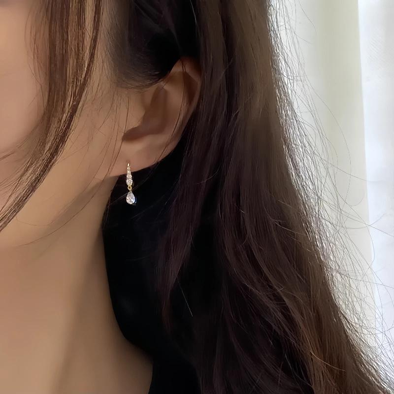 925 Sterling Silver French Water Drop Shining CZ Earrings for Women Teens Girl Party Gift