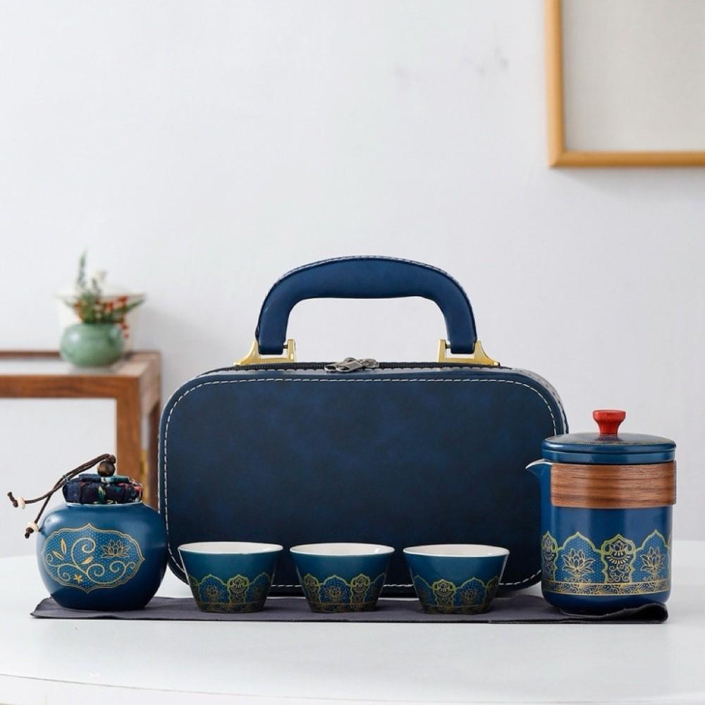 Ceramic Travel Tea Set with Canister Porcelain Teaware Tea Ceremony Tea Gift Set  Gift Giving
