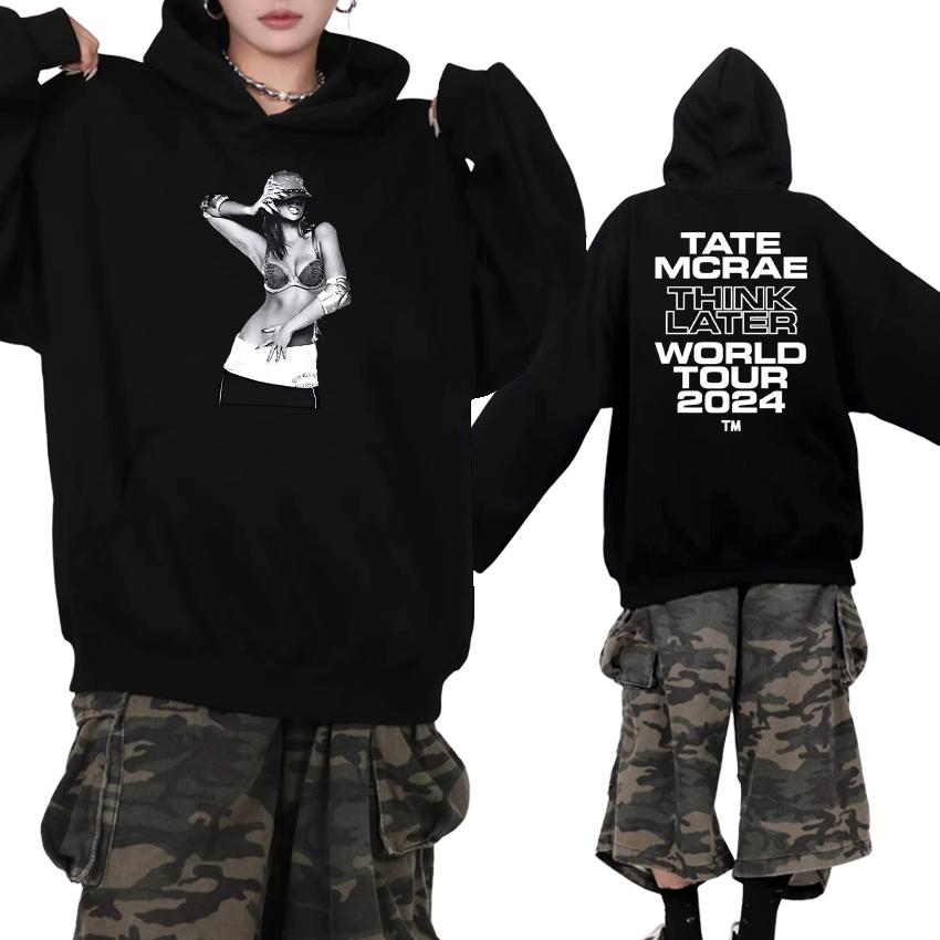 Hot Singer Tate Mcrae The Think Later World Tour Double Sided printed Sweatshirt Men women vintage pullover Unisex Fleece Hoodie