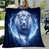 1pc Blue Flame Majesty Lion Blanket Cartoon Throw for Home Decor, Gift Idea, All Seasons Use .K011
