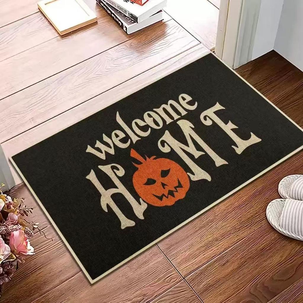 Autumn Theme Door Mat With Pumpkin Maple Leaf Sunflower Patterns Soft Decorative Entryway Rug For Home Indoor Outdoor