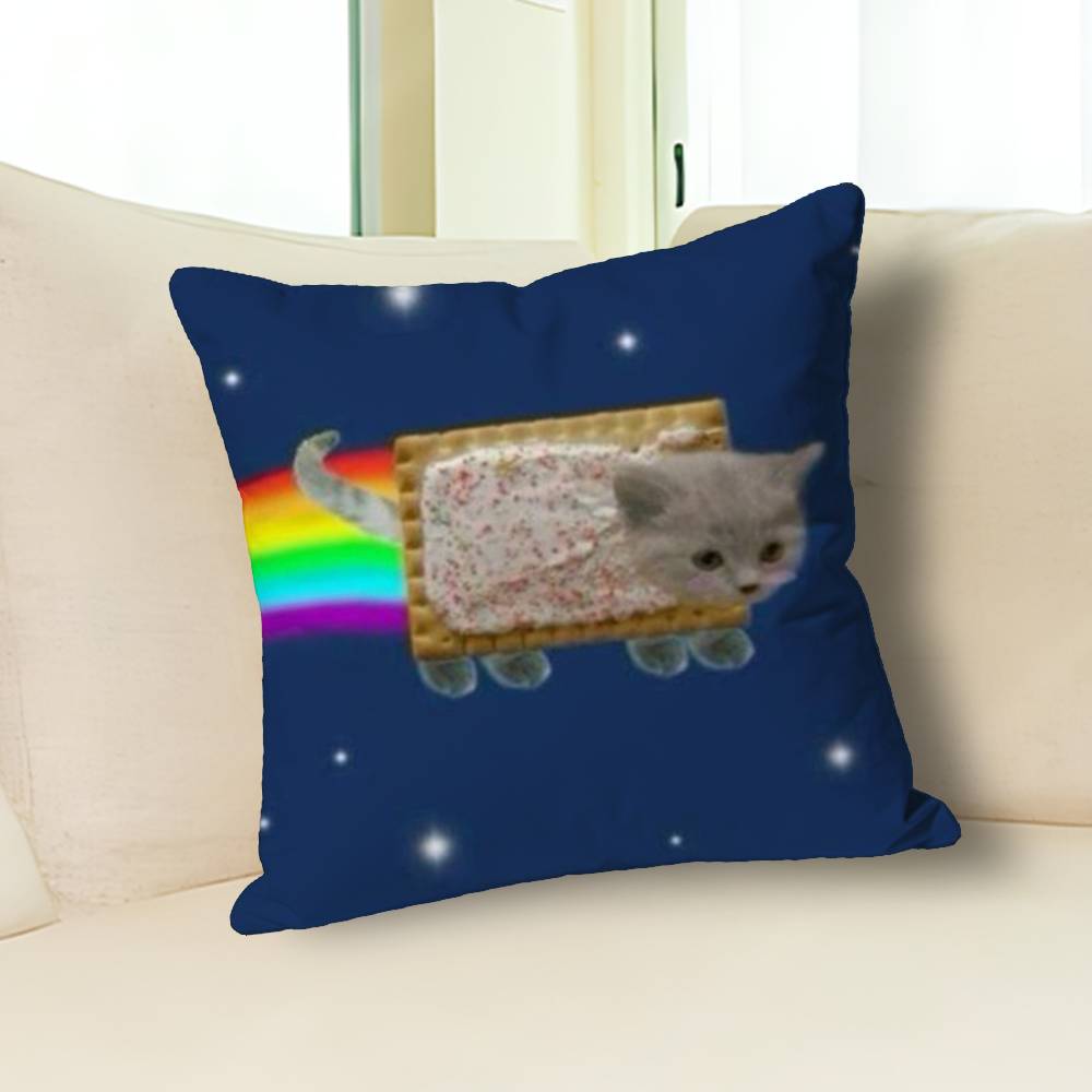 Funny N-Nyan Cat Pillow Cases for Bedroom Living Room Sofa Home Decor Polyester Cushion Cover with Zipper