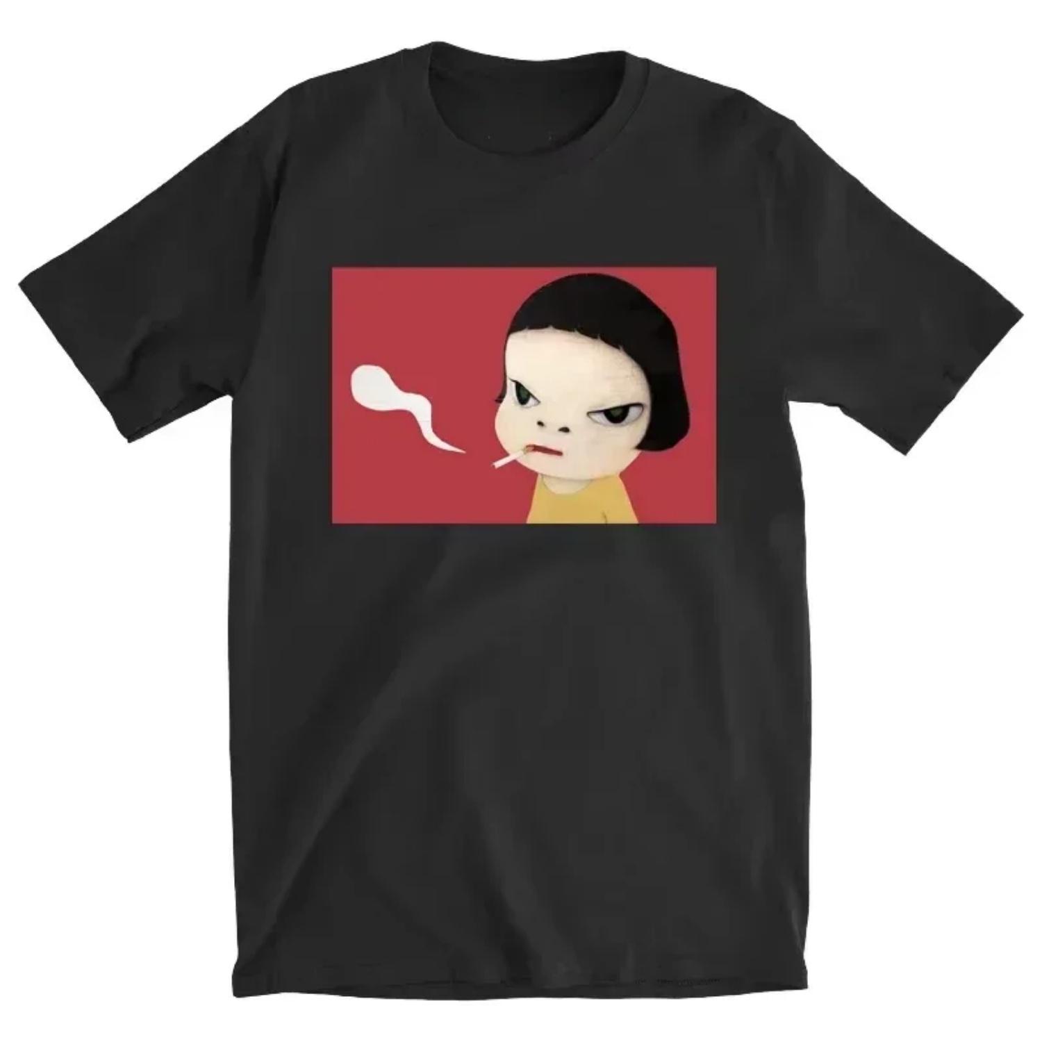 Yoshitomo Nara Guitar Summer Women s T-shirt New Women s T-shirt Short Sleeve Women s Clothing Fashion Y2K Top harajuku S чёрный