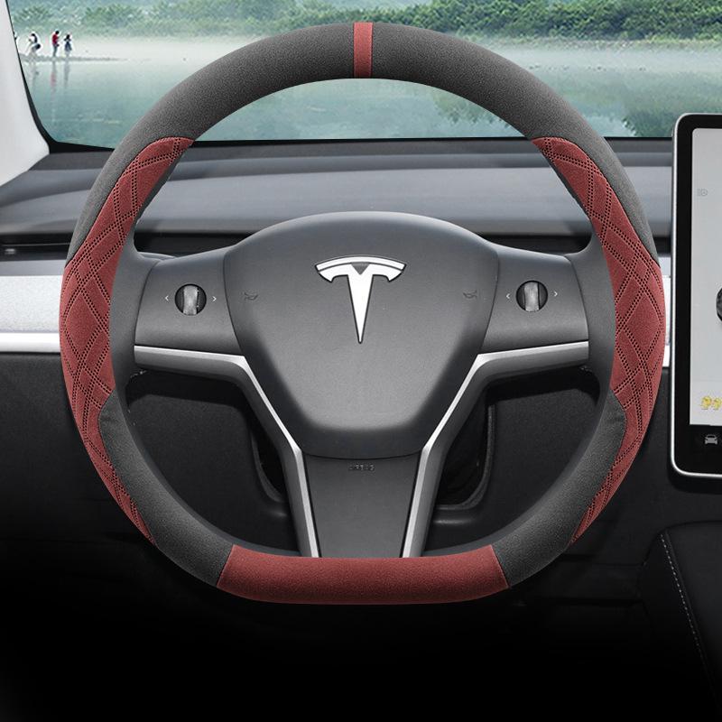 Tesla Model 3/Y/X Ultra-Dunne Suède Stuurwielhoes, Voor Alle Seizoenen.