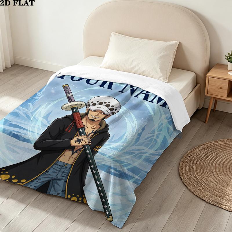 Custom Name,Trafalgar Law Printed Flannel Blanket, soft throw for bedroom sofa, washable, Christmas present, great gift.