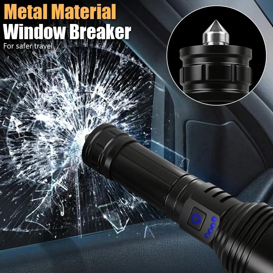 XIWANGFIRE AL B632D LED Flashlight – 2000LM Telescopic Zoom Torch w/ Window Breaker for Outdoor Survival Camping & Emergency