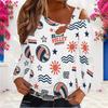 Women Plus Size Asymmetric Cutout Neck Cold Shoulder Long Sleeve Camping Printed Top