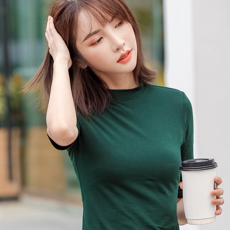 Fashionable Women's Mid-Sleeve, Small High Collar Pure Cotton Slim Fit Shirts