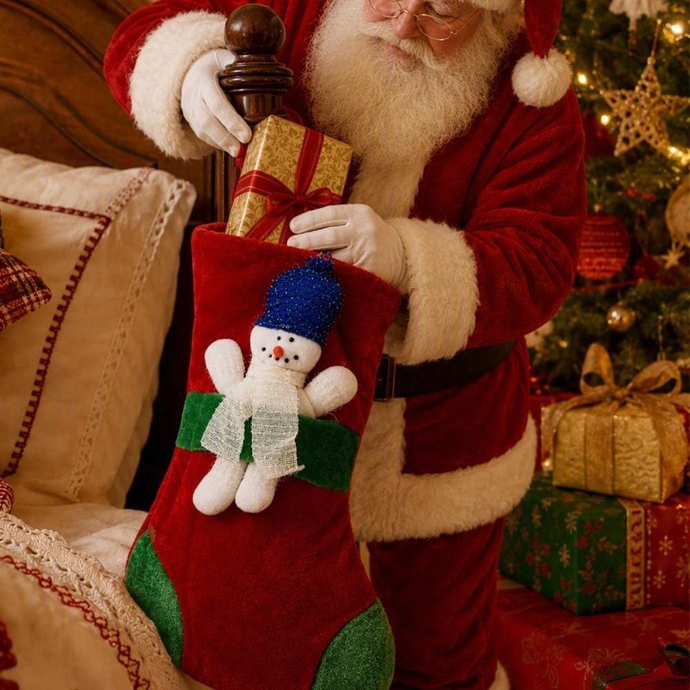 Snowman Christmas Stocking Lined Christmas Tree Hanging Ornament Gift Bag Stocking  Home Decoration