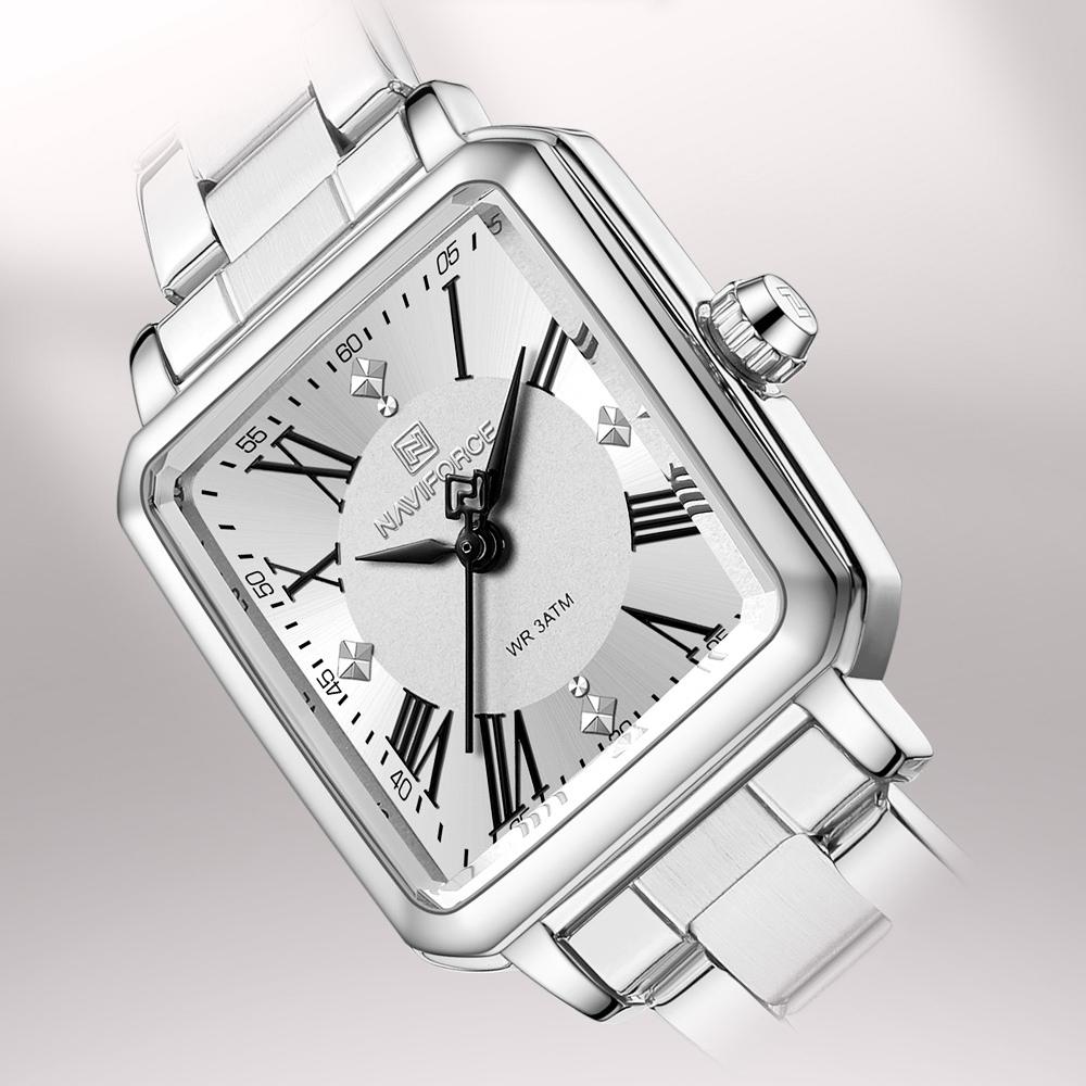 NAVAFORCE Women's Quartz Watch Ceremony Party Stainless Steel Strap Waterproof Square Roman Dial Women's Casual Fashion Accessories Watch NF5065