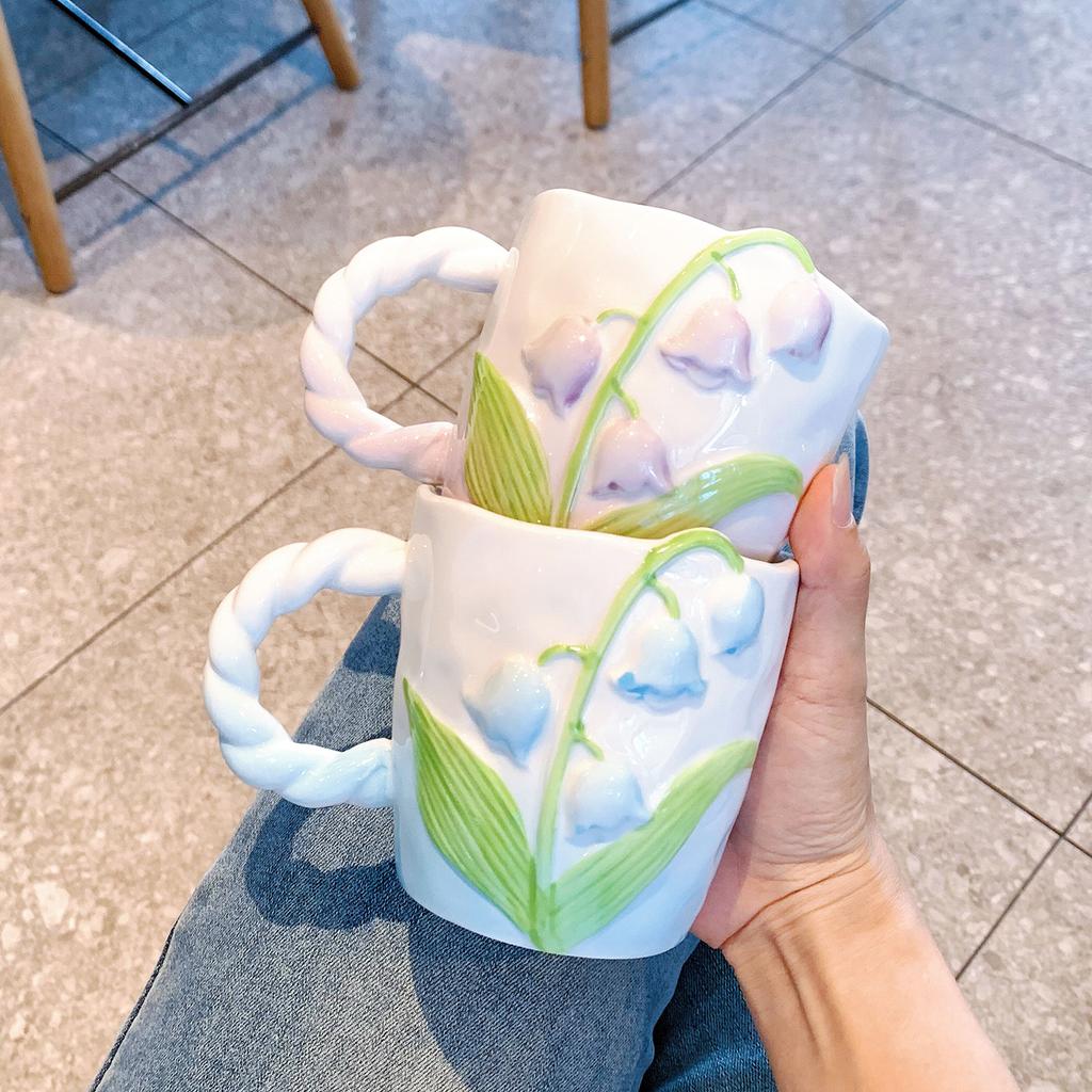High Value Flower Mug Design Sense Water Cup Girl Heart Mug Hand-painted Cup Birthday Gift Souvenir