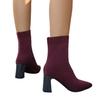 Elastische Strick-Sockenstiefel mit klobigem Absatz in Schwarz, Schlankmachende High Heels mit eckiger Spitze für Damen, Herbst/Winter 2025 Kollektion.