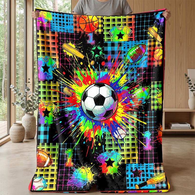 Soccer Ball Splash Art 1 Theme Blanket Lightweight Warm Flannel Blanket Decorative Throw Blanket for Home Decoration