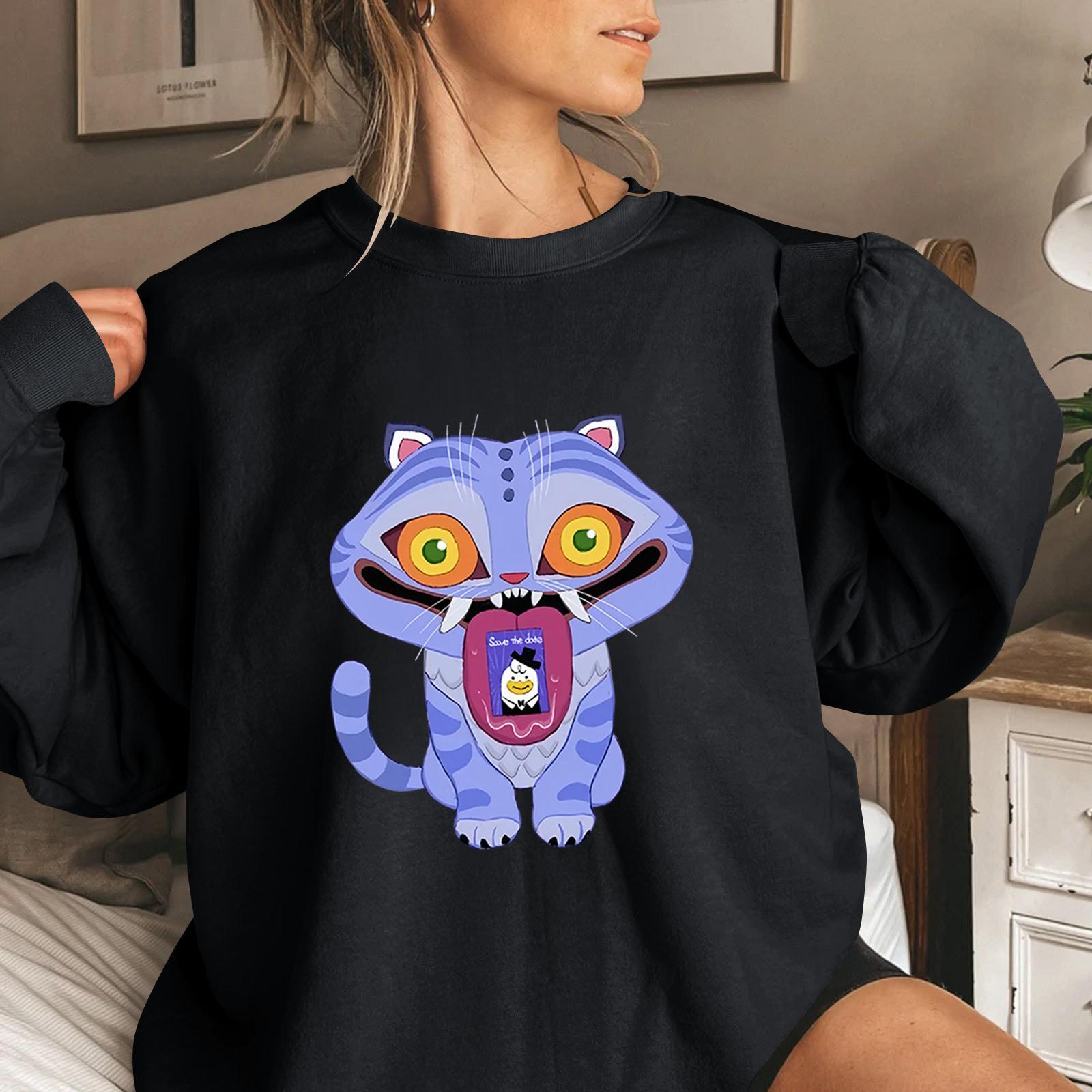 

Женская мода повседневная толстовка с длинным рукавом и круглым вырезом с принтом XXL чёрный