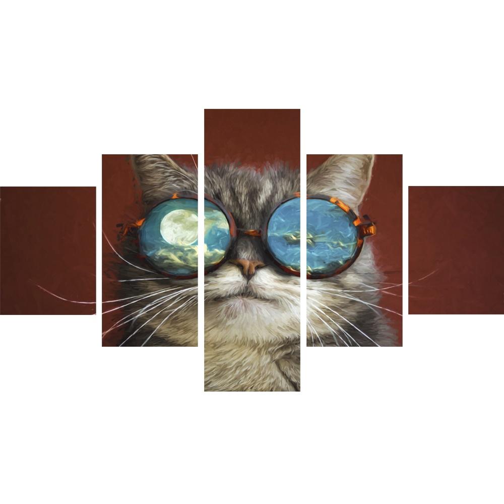 

5 Pieces Cat Posters Canvas Paintings Modern Home Decor Animal Glasses Pictures Wall Art for Living Room Cool NO FRAME 20x35 20x45 20x55cm