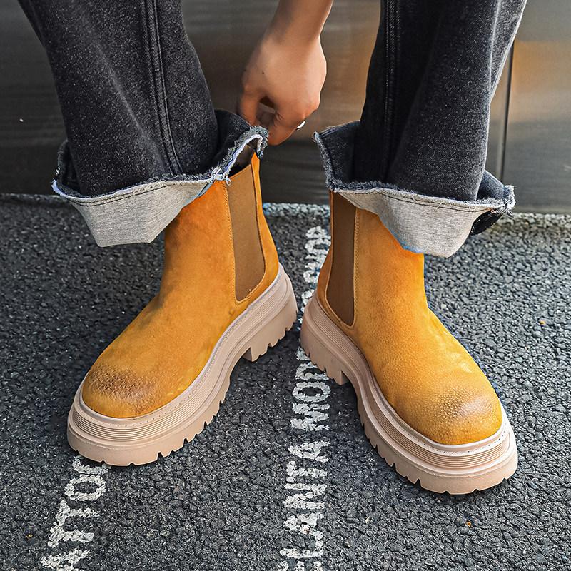 Martin Boots Men'S And Women'S Casual British Trendy Foot Cover Winter Velvet Rhubarb Boots Thick-Soled Chelsea Boots High-Top Boots