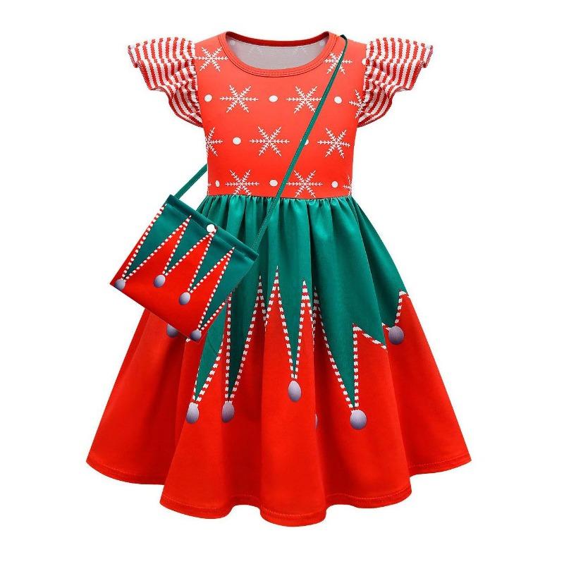 Christmas New Children'S Flying Sleeve Dress 3D Digital Printing Christmas Day Performance Dress