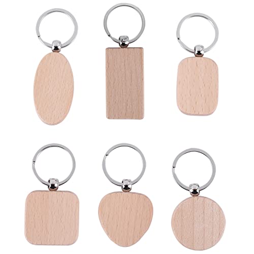 Dovhmoh 60 Blank Wooden Keychains, DIY Wooden Keychains, Key Tags, Anti-Lost Wood Accessories, Gifts