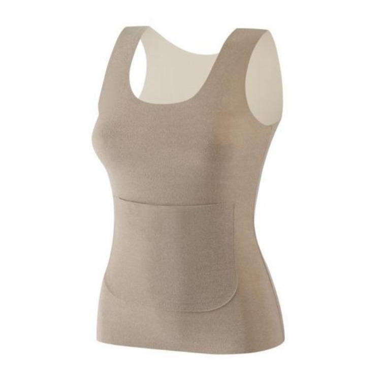 Women Winter Sleeveless Thermal Tank Top Basic Double Layer with Square Neck Warm Camisole Front and Back Pockets