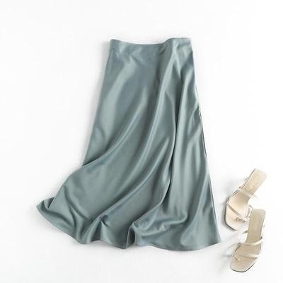 Sommer-Midiröcke, geeignet für Bürodamen, Satin, hohe Taille, schlichter, eleganter England-Stil