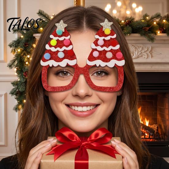 Cute Holiday Event Souvenirs Christmas Glasses, Glitter Party Glasses Frames, Novelty Elf Snowman Santa Claus Fun Festive Eyewear for Kids Reindeer