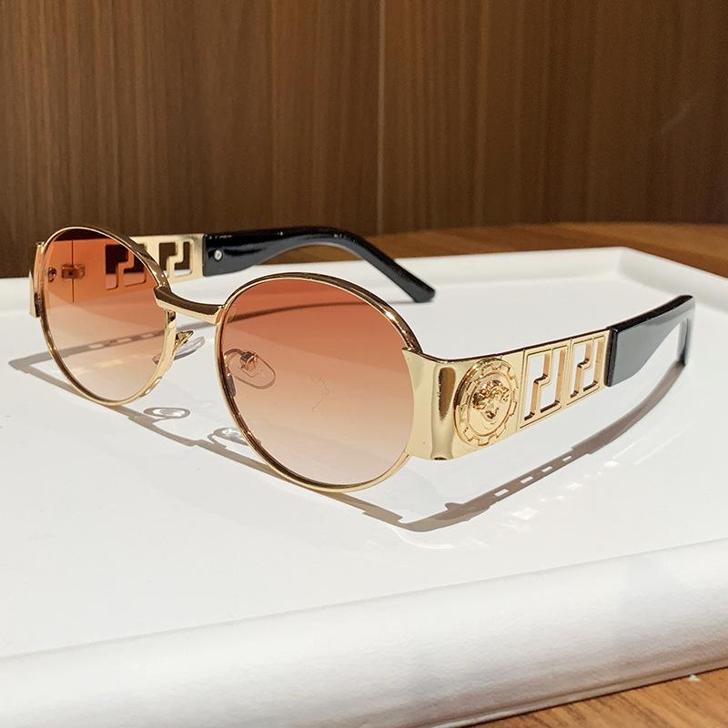 Fan Jia J metal oval full frame sunglasses Internet celebrity street shot sunglasses retro photo sunglasses
