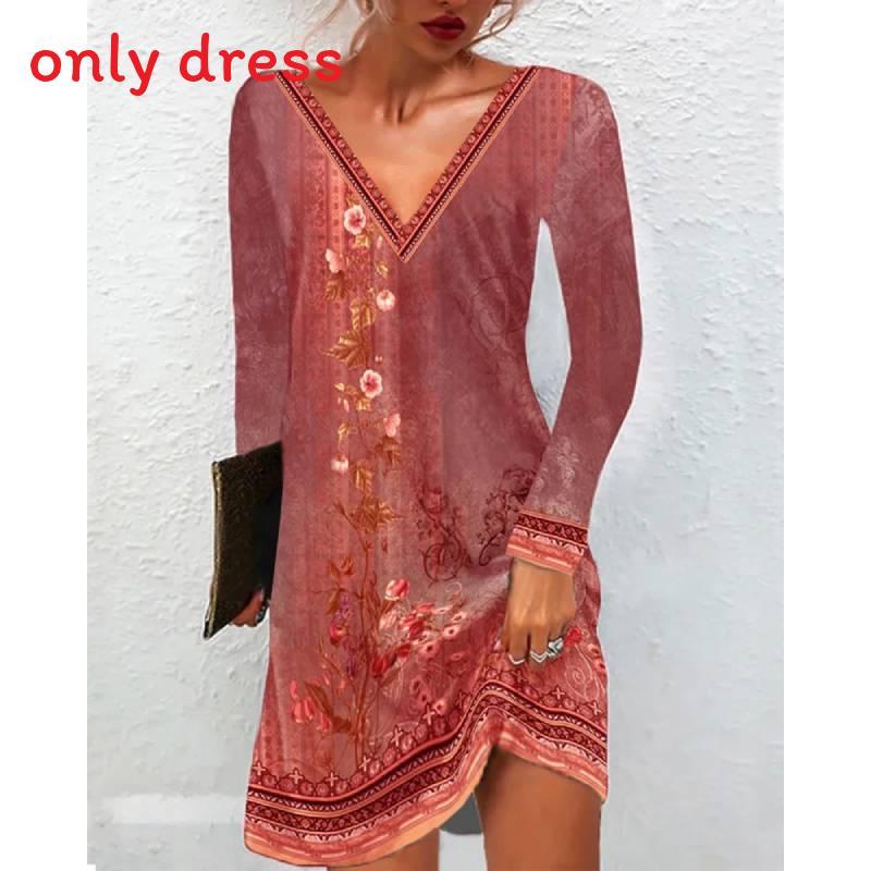 Ethnic Floral Print Lounge Dress With V Neck For Casual Summer Wear