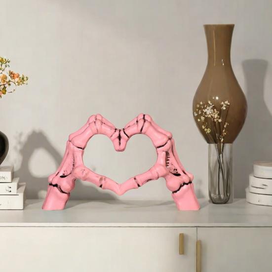 Yousheng Skeleton Love Gesture Statue Resin Heart Shape Hands Sculpture Gothic Heart Skeleton Finger Gesture Figurine Romantic Halloween Gift