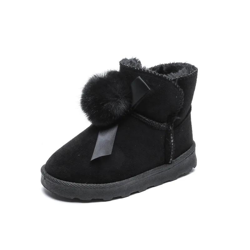 Cute Princess Shoes Girls with Hairball Kids Girl Fur Shoes Warm Baby Girl Boots Ribbons Pompom Winter Short Boots Pupils G06283