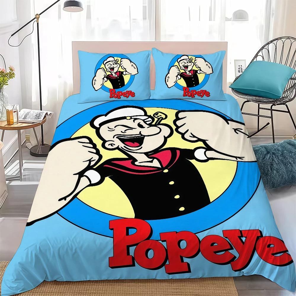 Exquisites Süßes Cartoon P-popeye Bettwäsche-Set Kinder Bettbezug Kissenbezug Jugend Kinder Mädchen Jungen Geschenk Schlafzimmer Dekoration 135x200cm