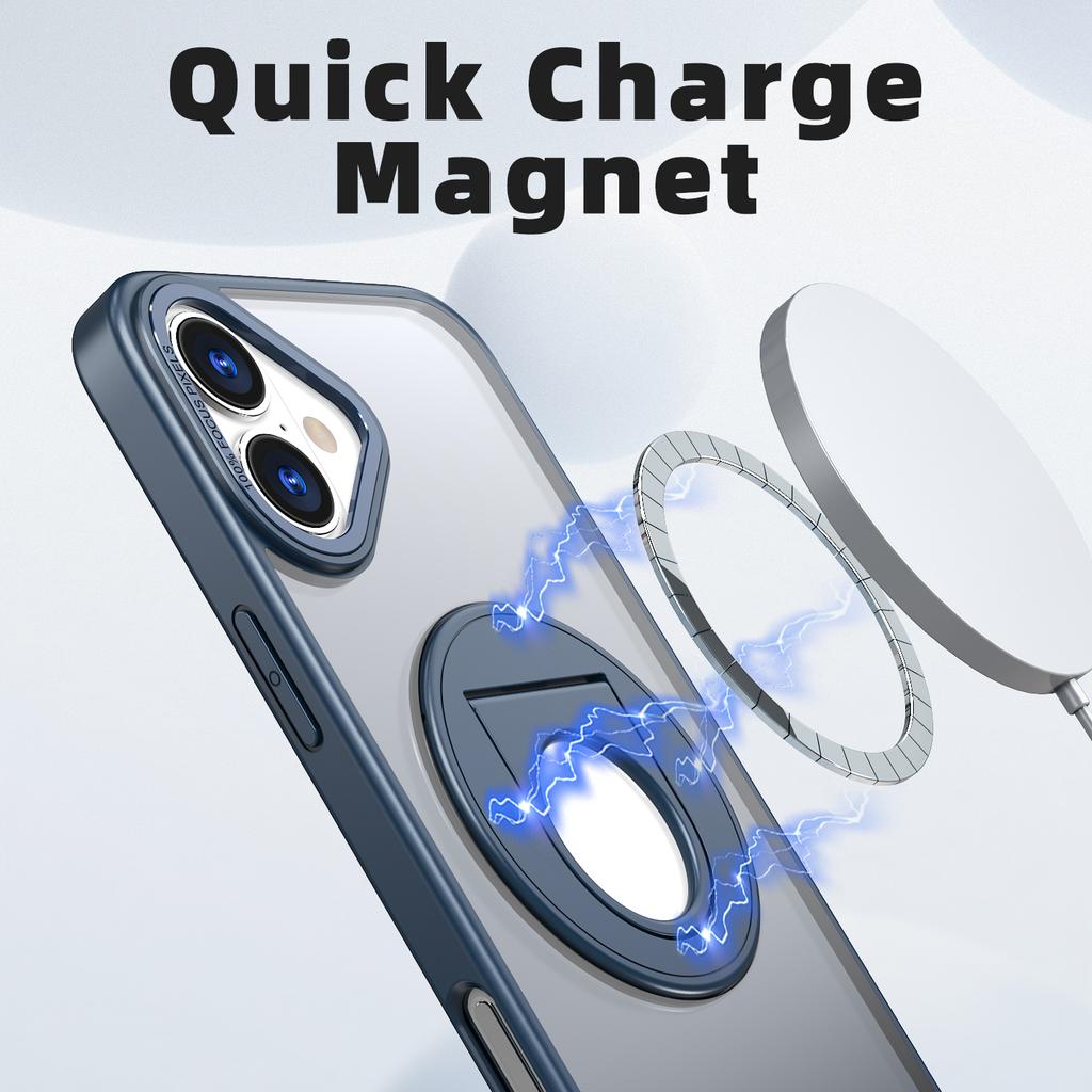 For iPhone 16 Case Compatible with MagSafe Rotating Kickstand TPU+PC Clear Back Phone Cover