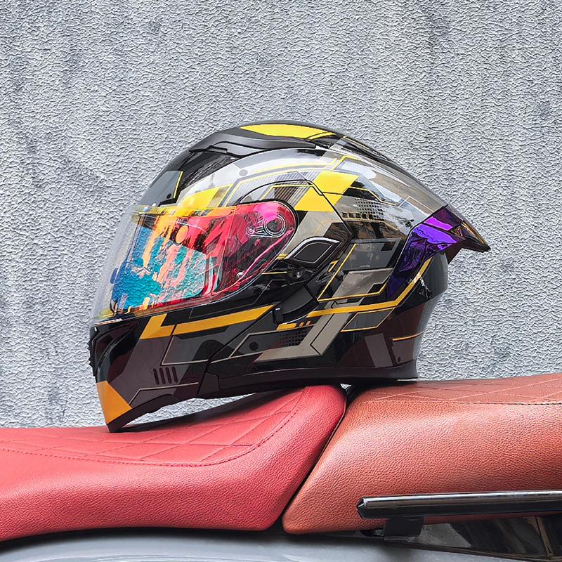 Motorcycle Helmet Peeling Helmet Double Lens Big Tail Locomotive Racing Helmet Running Helmet Men and Women Keep Warm In Winter